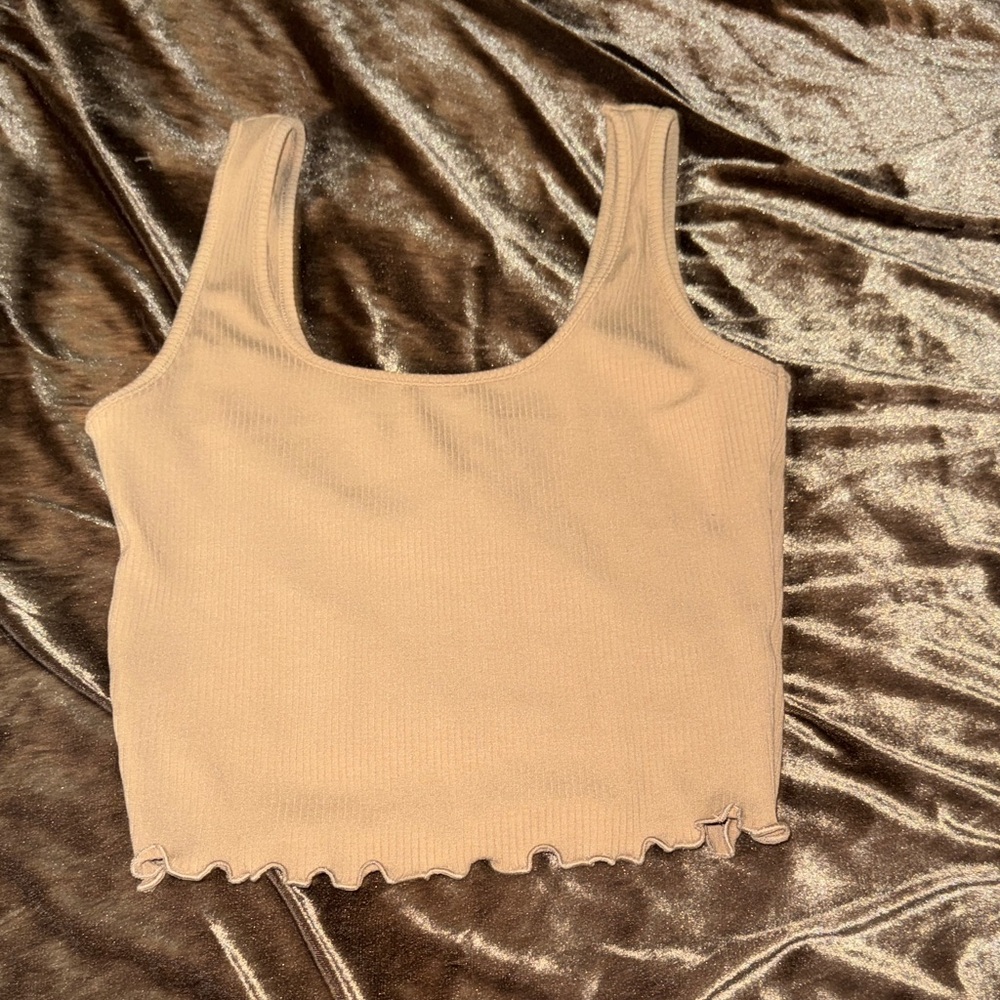 Papaya Ribbed Crop Tank Top - Light Taupe